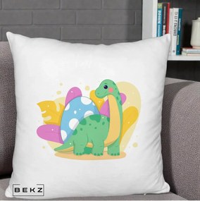Perna Personalizata Dinozaur cu Ou Pastelat, 40x40 cm, Alb Pufos, Husa Detasabila, Perna Inclusa, BEKZ®