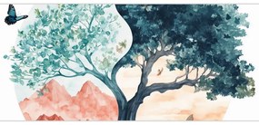 Tablou – Arbore acvarelă plin de viață (120x50 cm)