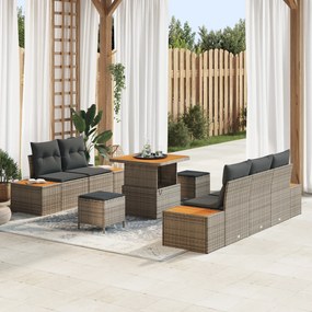 Set Canapea Grădină vidaXL 8 Piese cu Perne Gri Ratan Poli Acacia