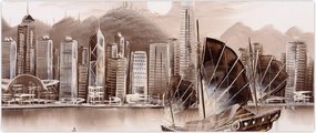 Tablou - Victoria Harbour, Hong Kong, efect sepia (120x50 cm)