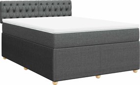 vidaXL Pat box spring cu saltea, gri închis, 140x190 cm, textil