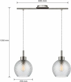 BRILAGI - Lustră LED cu cablu RETRO GLASS 2xE27/60W/230V crom mat/gri fumuriu