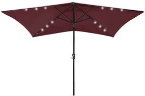 Umbrela de soare cu stalp din otel  LED-uri, rosu bordo, 2x3 m Rosu bordo