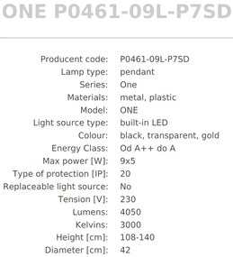 Lustra LED design minimalist cu 9 pendule One, negru mat/ french gold