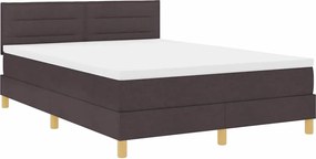 vidaXL Pat cu arc LED cu saltea Maro închis 140 x 200 cm țesătură