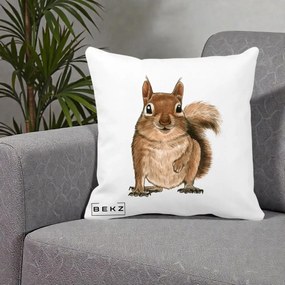 Perna Decorativa Veverita Acuarela, 40x40 cm, Alba Mata, Husa Detasabila, Perna Inclusa, BEKZ®