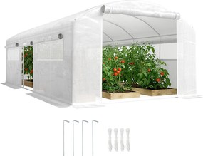 Outsunny Seră tunel 6x3x2 m cu 3 uși rulou, 6 ferestre cu plasă și structură din oțel galvanizat, alb | Aosom Romania