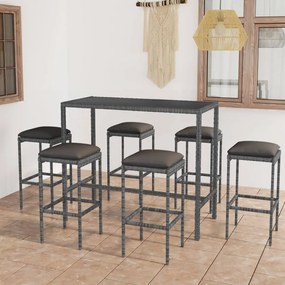 vidaXL Set mobilier bar de grădină cu perne, 7 piese, gri, poliratan