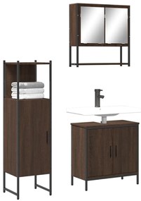 vidaXL Set mobilier de baie, 3 piese, stejar maro, lemn prelucrat