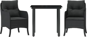 vidaXL Set mobilier de grădină cu perne, 3 piese, negru, poliratan
