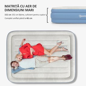 Outsunny Pat Dublu Gonflabil cu Pompă de Umflare Inclusă și Geantă de Transport, 152x203x46 cm, Gri | Aosom Romania