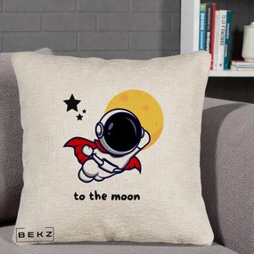 Perna Decorativa Astronaut To The Moon, 40x40 cm, Bej Canapea, Husa Detasabila, Perna Inclusa, BEKZ®