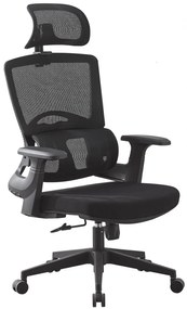 Scaun ergonomic, spătar mesh, inaltime reglabila, tetiera reglabila, baza PP rezistent, Negru