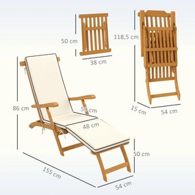 Outsunny Șezlong din lemn pliabil pentru grădină cu suport pentru picioare, saltea, șezlong până la 160 kg, Teak | Aosom Romania