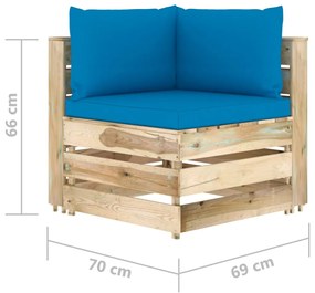 Canapea de gradina cu 3 locuri, cu perne, lemn verde tratat Albastru deschis, Canapea cu 3 locuri, 1