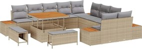vidaXL Set de canapele pentru grădină cu pernă 13 pcs Bej Rattan poli
