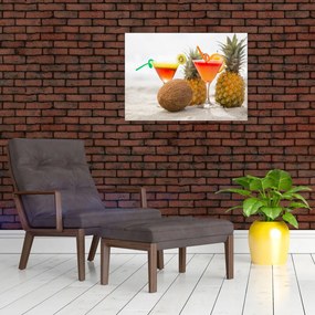 Tablou cu ananas și pahare pe plajă (70x50 cm)
