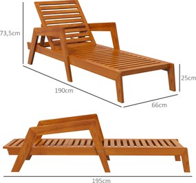 Outsunny Șezlong pentru grădină din lemn, lemn masiv, 66 cm x 190 cm x 73,5 cm, Portocaliu | Aosom Romania