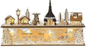 HOMCOM Decorațiune de Crăciun, sat de Crăciun, 10 LED-uri, lumină alb-cald, 45 x 10 x 25 cm, decor din lemn | Aosom Romania