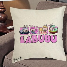 Perna Personalizata Labubu Sleeping Quad, 40x40 cm, Ecru, Husa Detasabila, Perna Inclusa, BEKZ®