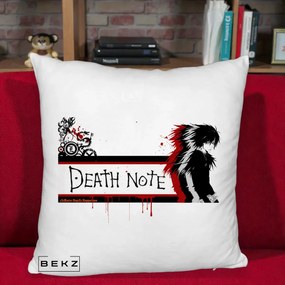 Perna Personalizata Death Note L Lawliet Rosu-Negru, 40x40 cm, Alb Pufos, Husa Detasabila, Perna Inclusa, BEKZ®
