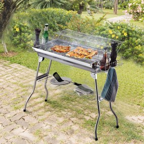 Gratar in otel inoxidabil OutSunny, Picioare Pliabile, 2 grile 100x43x68cm | Aosom RO