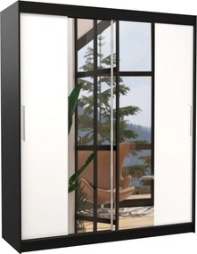 Dulap cu usi glisante si oglinda, 180x58x215 cm, DALLAS 180, ADRK Furniture (Culoare: Alb / Negru)