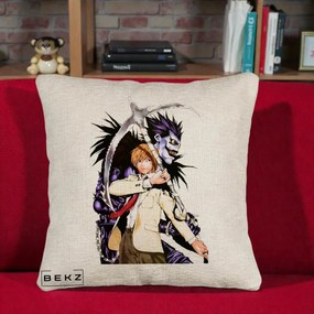 Perna Personalizata Death Note Light si Ryuk Duo, 40x40 cm, Bej Canapea, Husa Detasabila, Perna Inclusa, BEKZ®