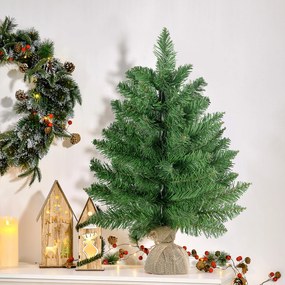 Mini Brad de Craciun Artificial 45cm, brad verde cu 50 Ramuri, baza din iuta, decoratiune de Craciun PVC HOMCOM | Aosom RO