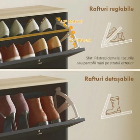 HOMCOM Pantofar Compact cu 4 Sertare și Rafturi Reglabile pe 2 Niveluri, 60 x 23,5 x 153,3 cm, Negru | Aosom Romania