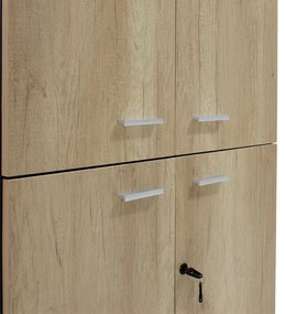 Biblioteca cu patru usi din lemn Lotus din stejar - culoare gri inchis 80x40,5x200cm