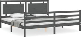 vidaXL Cadru pat cu tăblie 200x200 cm, gri, lemn masiv