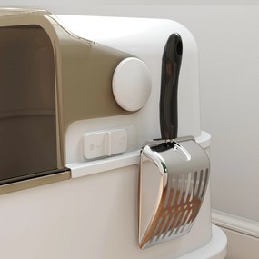 PawHut Litieră închisă din oțel inoxidabil pentru pisici, casă de toaletă pentru pisici cu paletă, 70 x 50 x 46,5 cm, alb | Aosom Romania