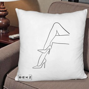 Perna Decorativa Picioare cu Tocuri Line Art, 40x40 cm, Alb Pufos, Husa Detasabila, Perna Inclusa, BEKZ®