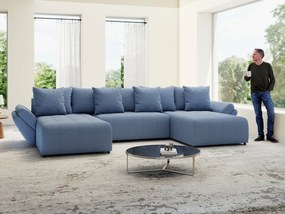 Colțar extensibil dumonde cu ladă de depozitare si sezut confortabil din spuma high-density, Berlin U Enjoy Blue 380x180 cm