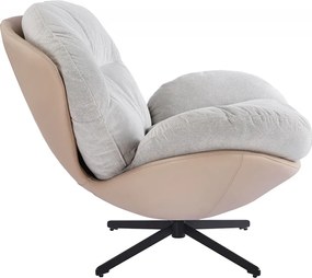 Fotoliu Lounge Rotativ 360° cu Pernă Extra Confort, Tapiterie Linen + PU, Bază Metalică Neagră, Design Modern, Alb