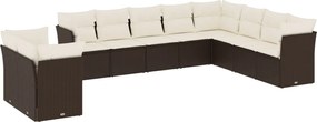 vidaXL Set canapele de grădină cu perne, 10 piese, maro, poliratan