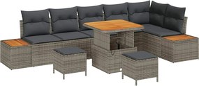 vidaXL Set de canapele pentru grădină cu pernă 9 pcs Gri Rattan poli