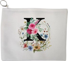 Portfard Cosmetice tip Plic, Cu litera K in Coronita Florala, 23x18 cm, Alb, BEKZ®