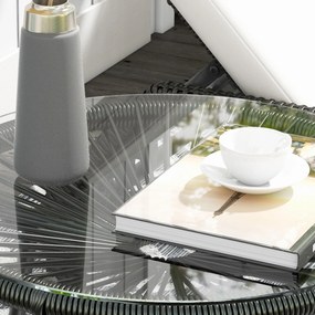 Outsunny Masă de grădină stil Boho - Masă laterală outdoor, PE-Rattan, sticlă securizată, rezistentă la intemperii, 50 cm x 50 cm x 50 cm, Schwarz | Aosom Romania