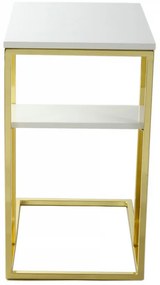 Masuta de cafea dreptunghiulara din metal cu spatiu de depozitare Lucilla 48x35x60 cm alba/aurie