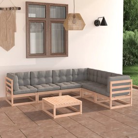 3076789 vidaXL Set mobilier de grădină cu perne, 7 piese, lemn masiv de pin