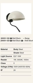Aplica de perete metal cu reader LED DOMINICA negru/bej