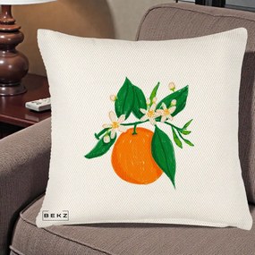 Perna Decorativa Portocala in Floare, 40x40 cm, Crem Reliefat, Husa Detasabila, Perna Inclusa, BEKZ®
