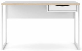 Birou alb EFREM PLUS 512 cu 1 sertar si blat cu decor stejar