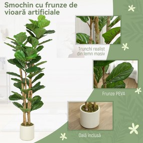 HOMCOM Plantă Artificială Ficus Lyrata 150 cm - Verde | Aosom Romania