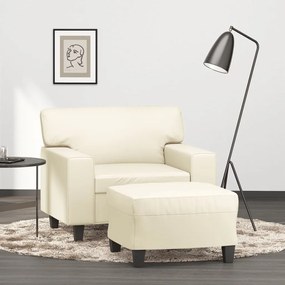 vidaXL Fotoliu canapea cu taburet, crem, 60 cm, piele ecologică