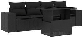 3268985 vidaXL Set mobilier de grădină cu perne, 5 piese, negru, poliratan