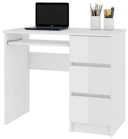 Expedo Birou KORDA A-6, 90x77x50, alb/negru luciu, dreapta