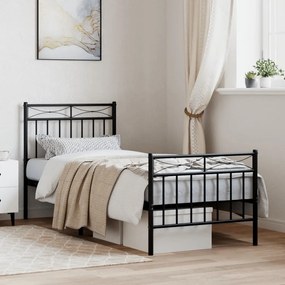 vidaXL Cadru pat metalic cu tăblii de cap/picioare, negru, 75x190 cm